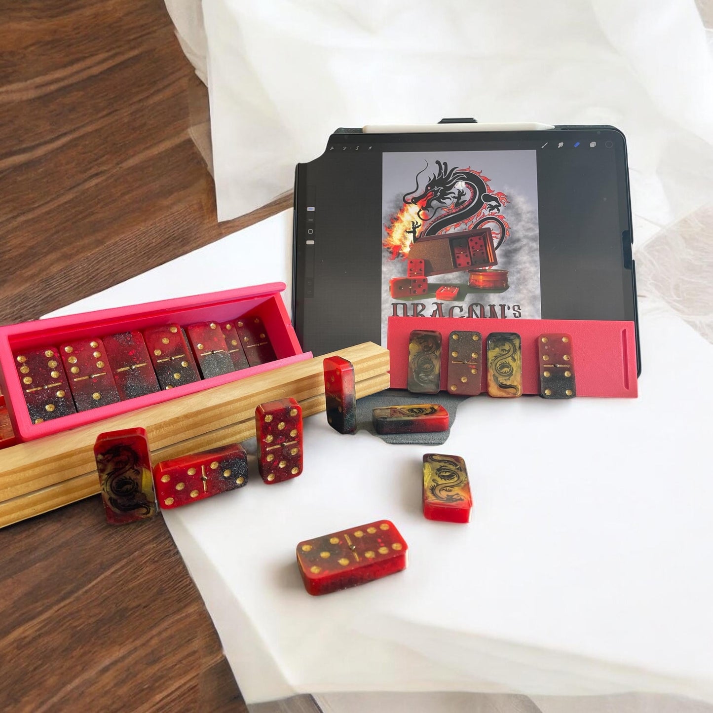 dragons breath domino set with wood personalization double 6 ,9 and 12 are available