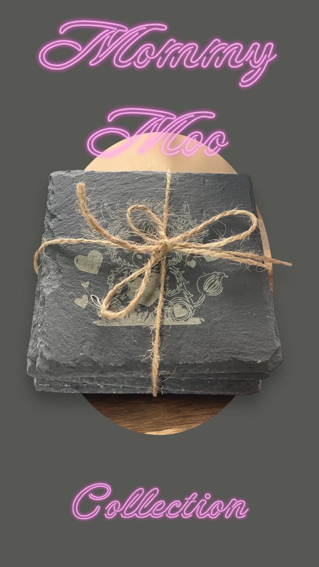 mommy moo stone/slate coaster set