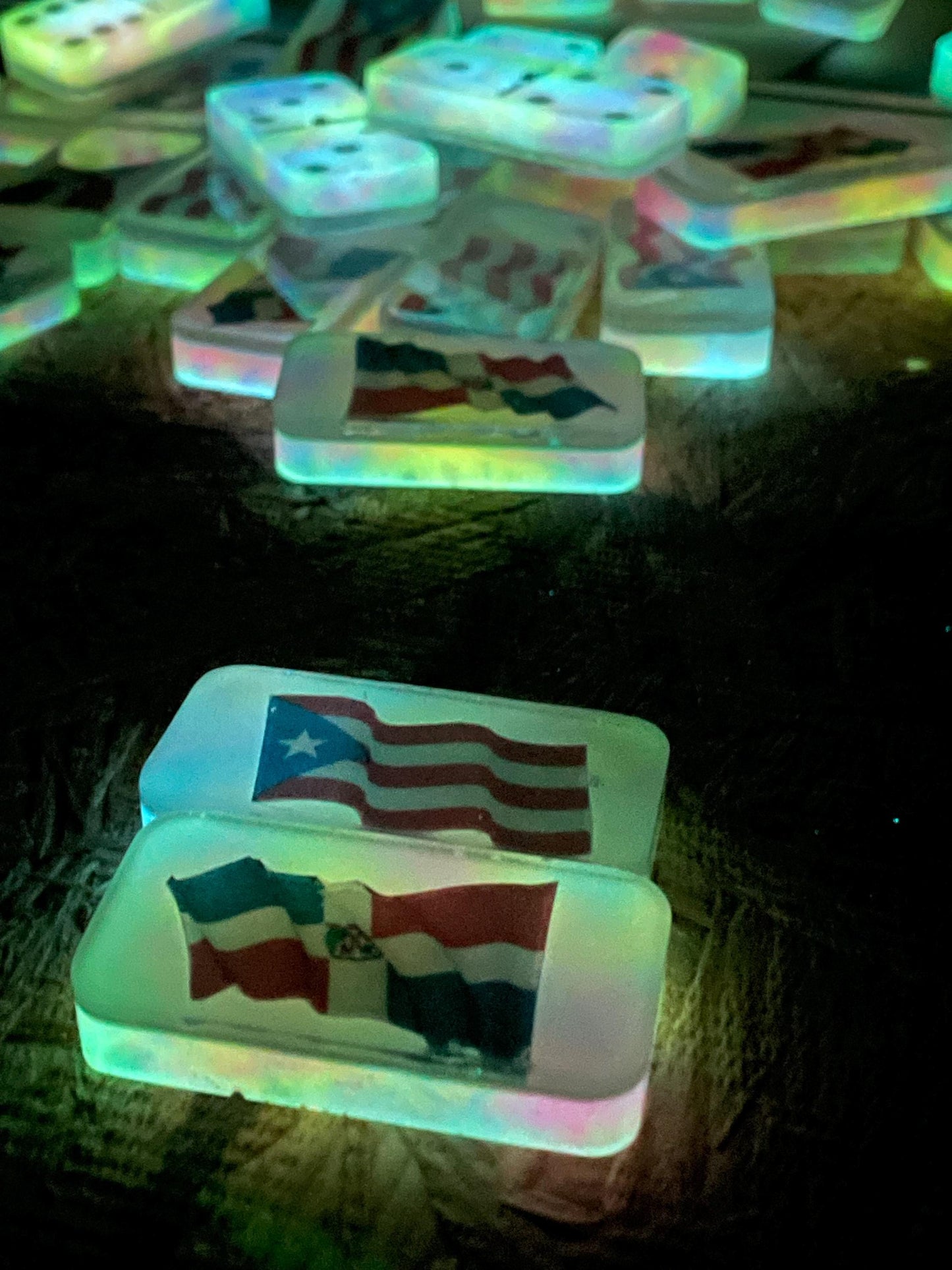 Puerto Rico and Dominican Republic flag custom Northern lights glow dominos
