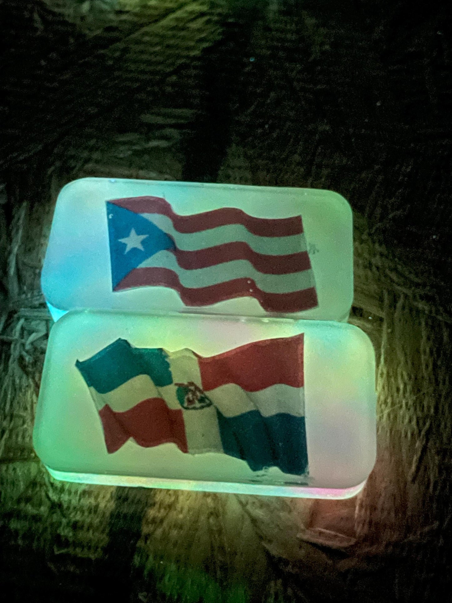 Puerto Rico and Dominican Republic flag custom Northern lights glow dominos