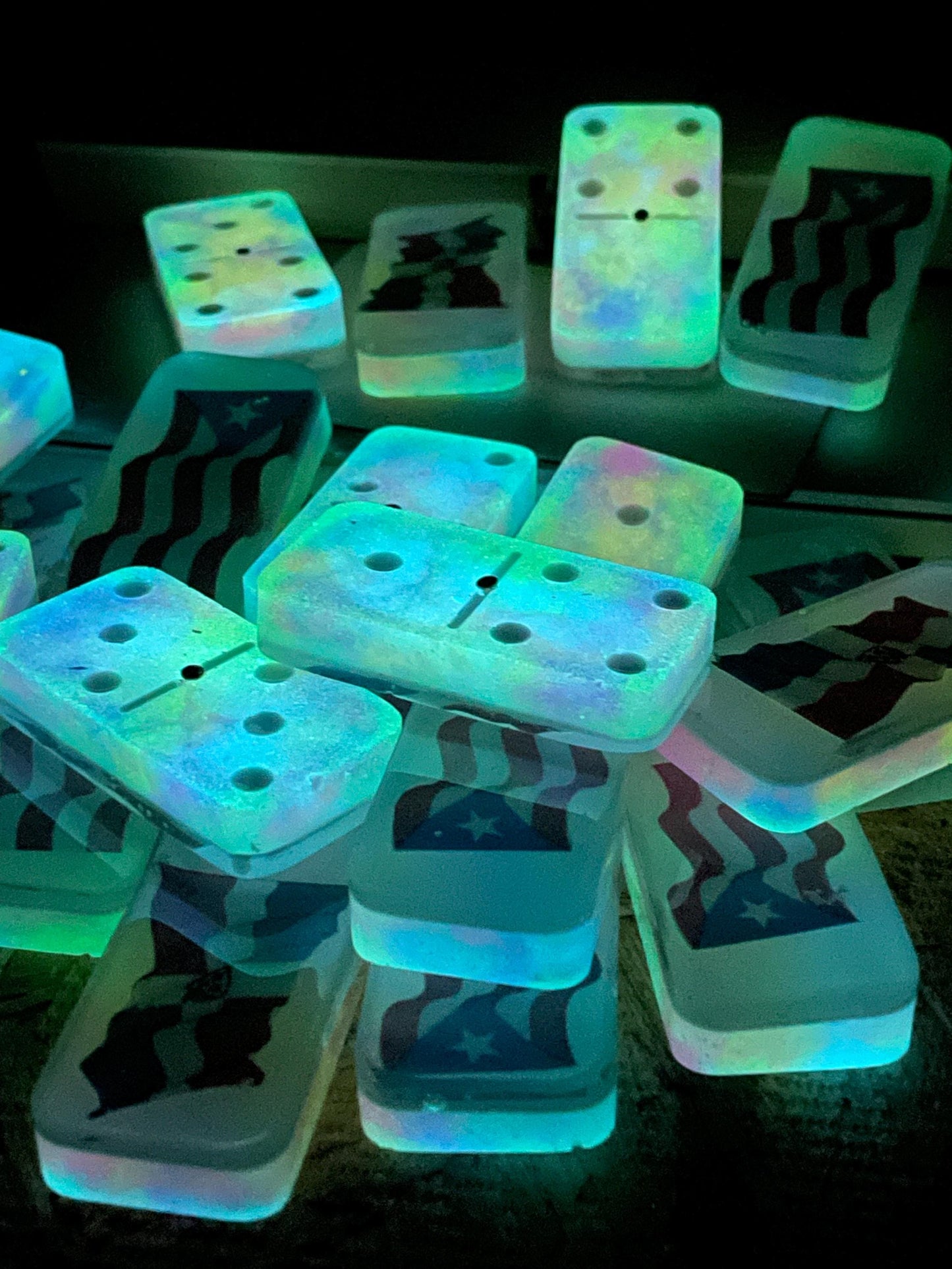 Puerto Rico and Dominican Republic flag custom Northern lights glow dominos