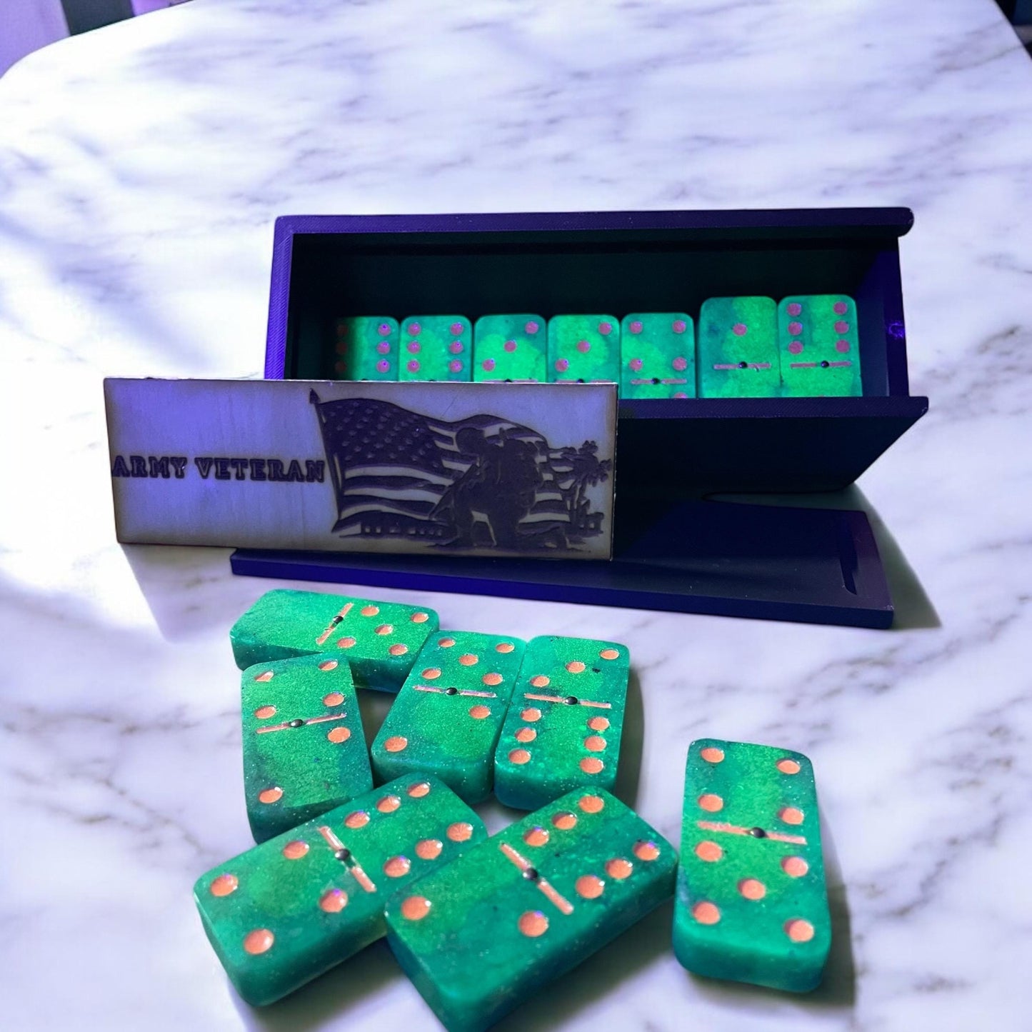camo glow in the dark dominoes double 6,9 and 12 available