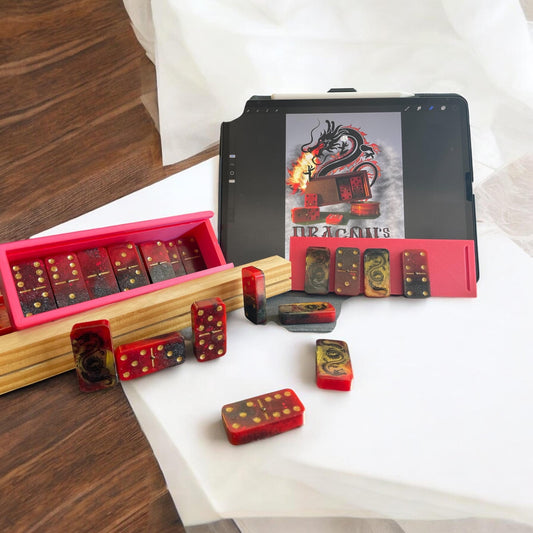 dragons breath  domino set with wood personalization double 6 ,9 and 12 are available