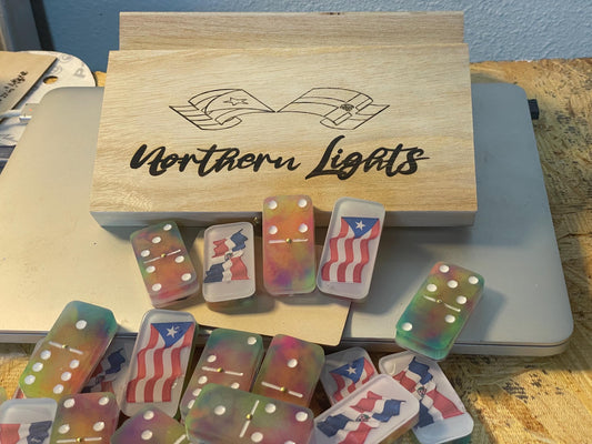 Puerto Rico and Dominican Republic flag custom Northern lights  glow dominos